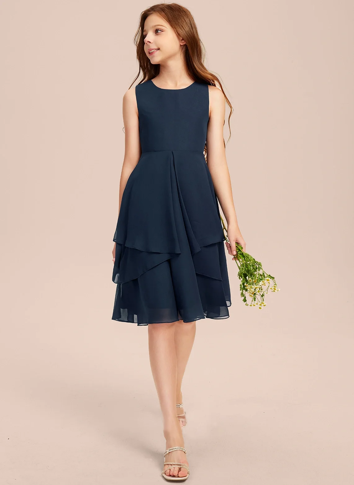 A-line Scoop Knee-Length Chiffon Junior Bridesmaid Dress