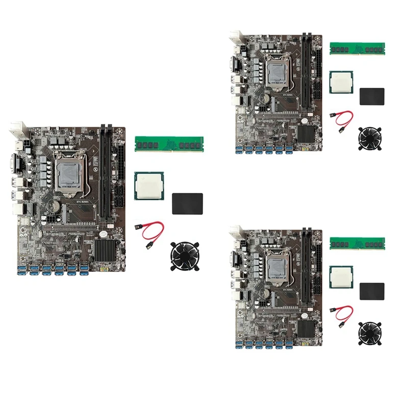 

Материнская плата 3X B250C BTC Miner + G3930 CPU + DDR4 4 Гб 2666 МГц RAM + 128G SSD + вентилятор + SATA кабель 12XPCIE к USB3.0