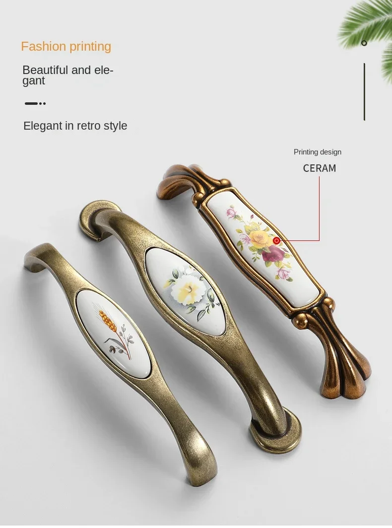 Description Picture 6 of itemVintage Bronze Ceramic Cabinet Handles Wardrobes Door Pulls European Style Kitchen Handle Drawer Knobs Furniture Handle
