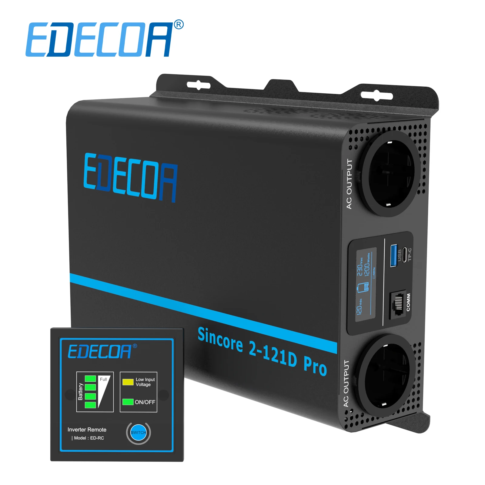 Edecoa 1200W 12V A 220V 230V Inverter Di Potenza A Onda Sinusoidale Pura Convertitore Off Grid Per Auto Barca Casa All'Aperto Sistema Solare