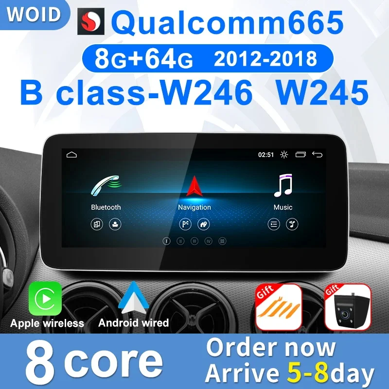 

Для Mercedes B Class W245 W246 Qualcomm665 8-ядерный автомобильный видеоплеер центральный мультимедийный Android 12 Carplay экран GPS Navi