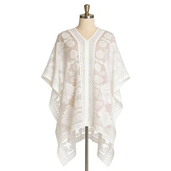 Breathable Lace Mesh Sunscreen Beach Cover Up Floral Plus Size Bohemian Shawl Transparent Casual Swimsuit Cover Up Holiday