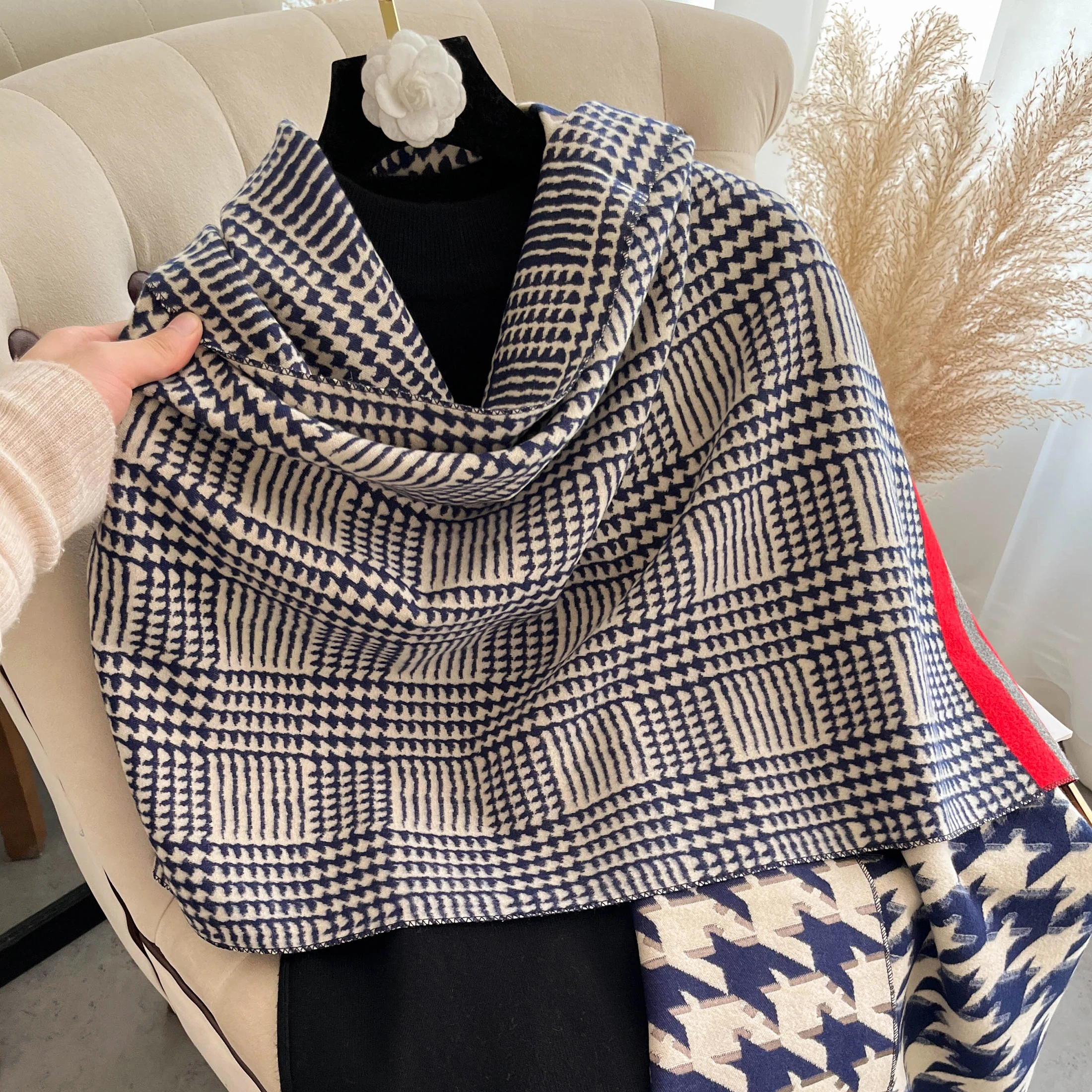 Brand Blanket Scarf for Women plaid Black and White Houndstooth Cashmere Warm Thick Long Pashmina Women Shawls and Scarves