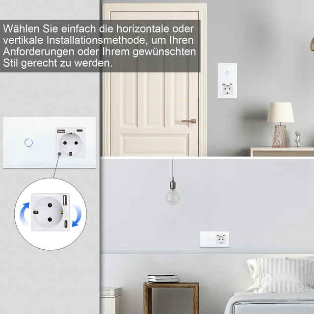 Bingoelec White Light Touch Switch and Wall Socket With Crystal Glass Panel Home Improvement - Image 3