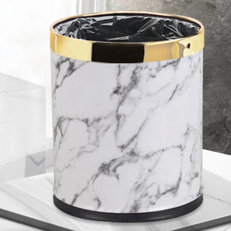 

Bedroom Cute Toilette Trash Can Little Marble Luxury Storage Stainless Steel Trash Can Fashion Kawaii Papelera Bathroom Products