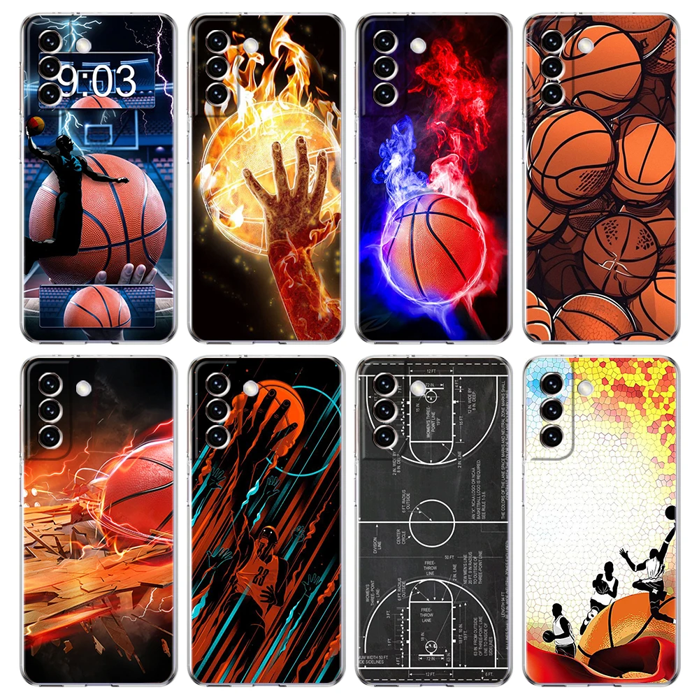 

Basketball Basket Sports Phone Case for Samsung Galaxy S23 S20 FE S22 S21 Ultra M22 M32 S10 S10E S9 S8 Plus 5G Transparent Shell