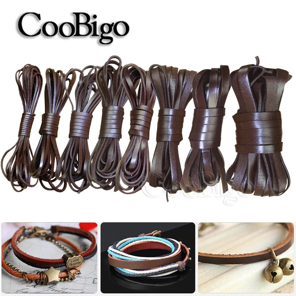 2 Meters Genuine Cow Leather Rope Flat Strand Cord for Jewelry Making Necklace Bracelet Leathercraft Decor Supply Vintage 2-20mm