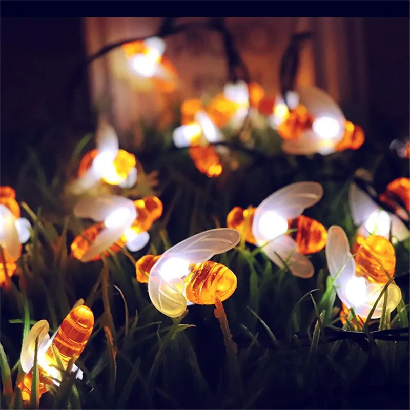 태양열 꿀벌 스트링 요정 LED 조명, 야외 별장 정원, 크리스마스, 가을, 할로윈, 수확 축제 장식, 100, 50, 20LED