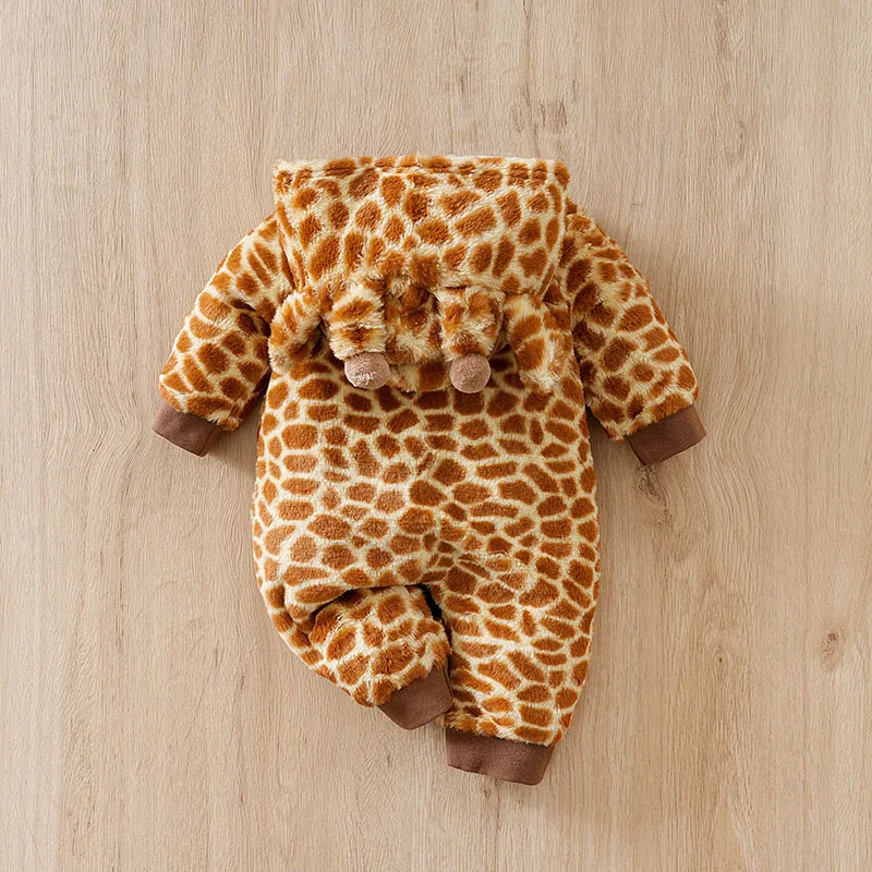 Tutina per neonato autunno e inverno Calore confortevole Giraffa Adorabile neonato per bambina 0-18 mesi Tuta per bambino con cappuccio morbida - immagine 2