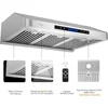 30 Inch Range Hood, 7” High Stainless Steel Under Cabinet Range Hood 4 Speeds, 8” Round Top Vent, 1000CFM 2 LED Lights 4