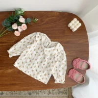 Spring And Autumn Newborn Baby Girls Baby Lapel Princess Casual Shirt For Children Long Sleeved Outing Base Shirt 2