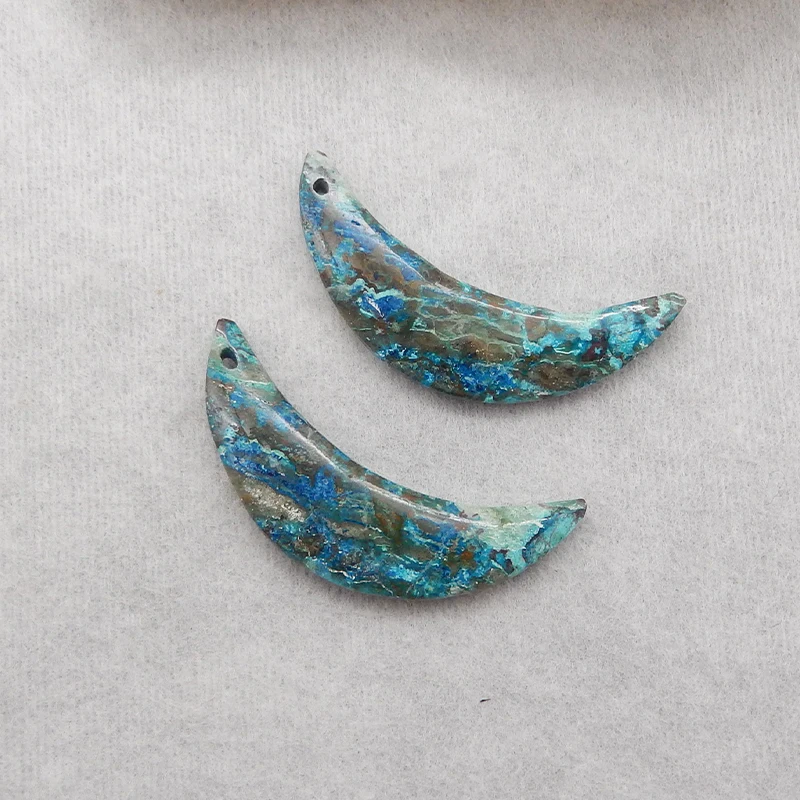 Semiprecious Stone Chrysocolla Moon Shape Earring Beads Fashion Fine Jewelry Accessory Trending Natural 34x9x3mm 4g
