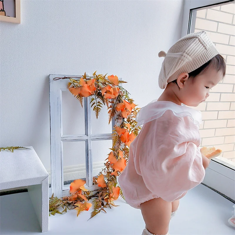 Korea Ruffled Collar One-Piece Romper Baby Girl Princess  Sleeve Newborn Year-Old Dress images - 6