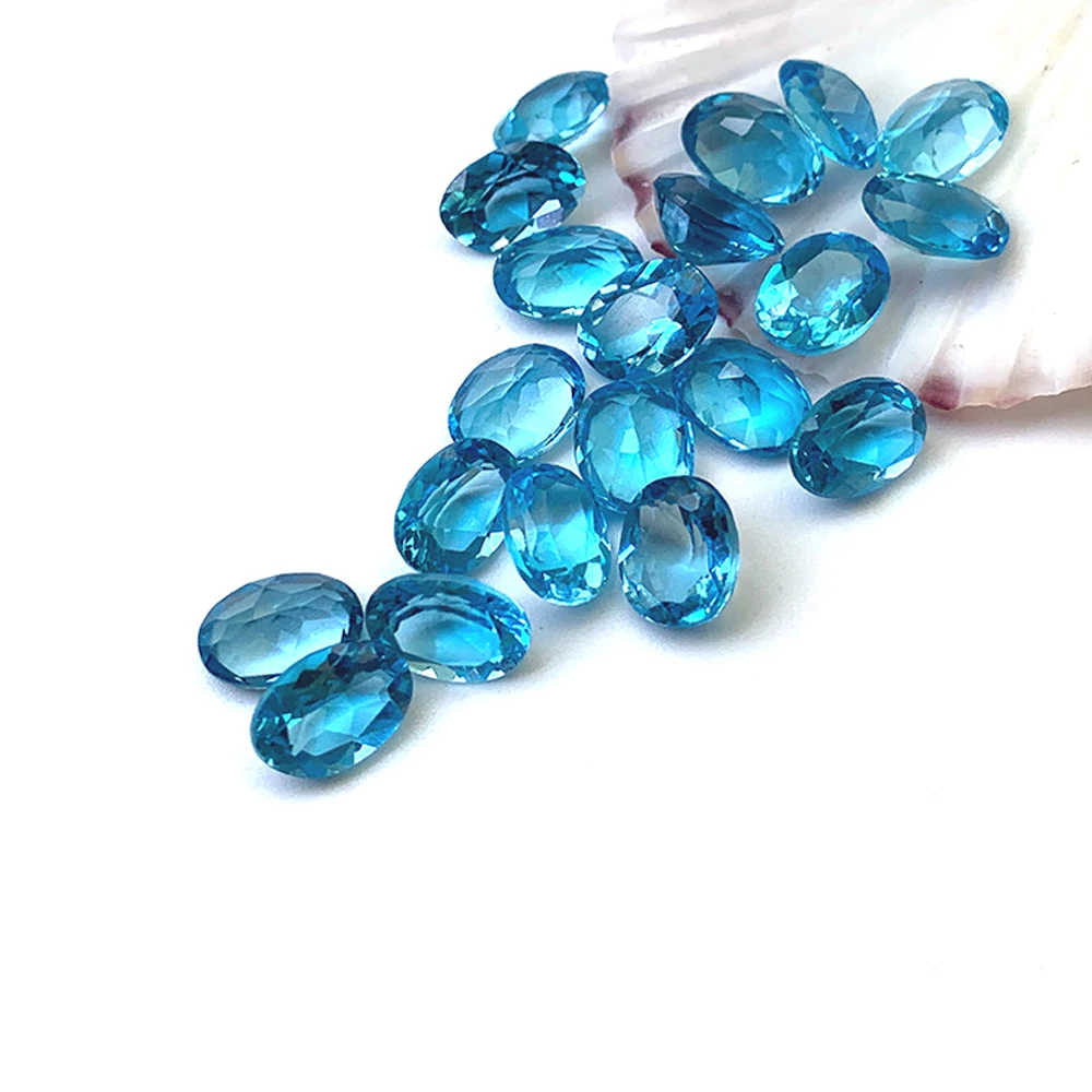 Eye Clean Semi-precious Stone Facted Oval 7x9mm Natural Swiss Blue Topaz Loose Gemstone For Jewelry Making 5pcs A Lot