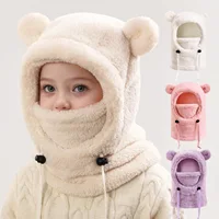 Chapeaux pour enfants de 3 à 14 ans, foulards de protection des oreilles en velours pour garçons en automne et en hiver, chapeaux une pièce 1