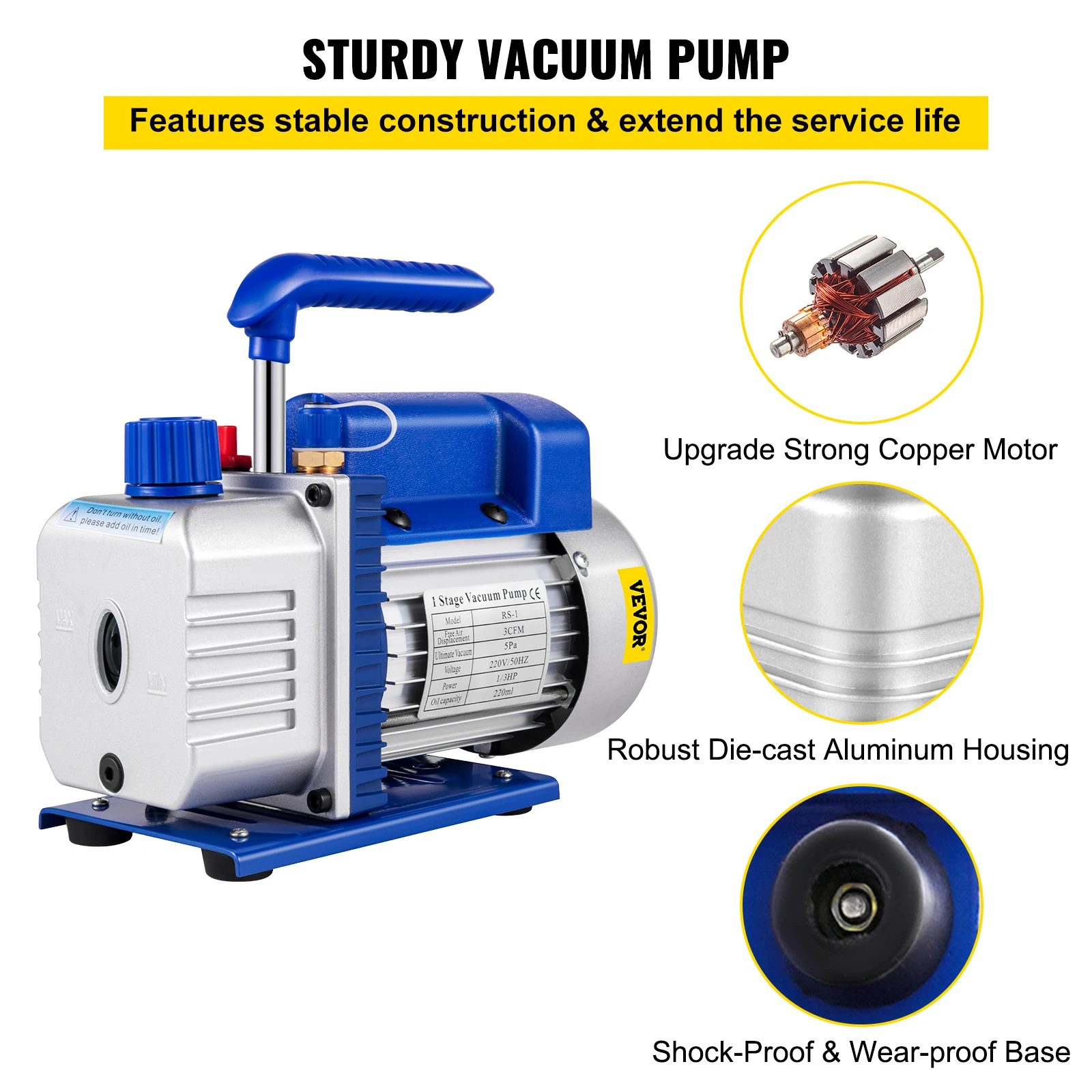 VEVOR 냉매 진공 펌프, 매니폴드 게이지 포함 또는 미포함, 1 스테이지, 1.8CFM-12CFM 냉매, 에어컨, HVAC 유지 보수