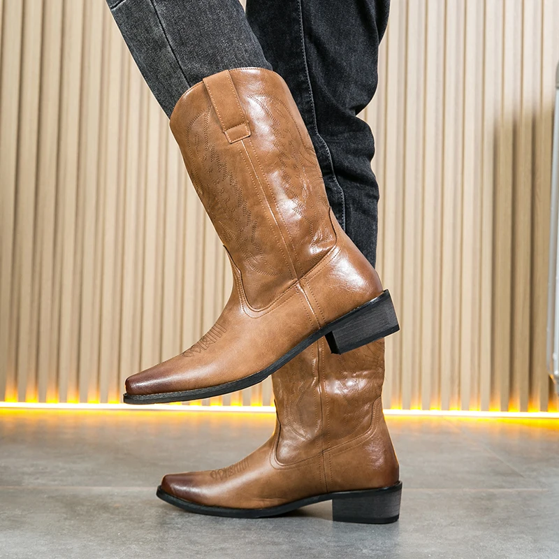English Style Men's Chelsea Boots Pointed Tips Trendy Brown Work Boots High-end Banquet Dress Boots for Men‘s Free Delivery