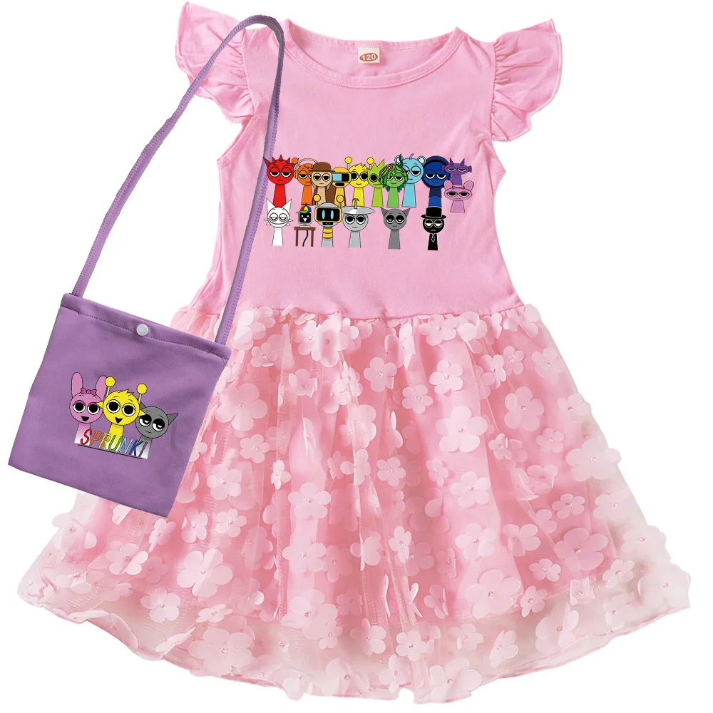 Popular Game Sprunki Dress for Kids Lace Casual Dresses for Baby Girls Super Clothes Wedding Party Summer