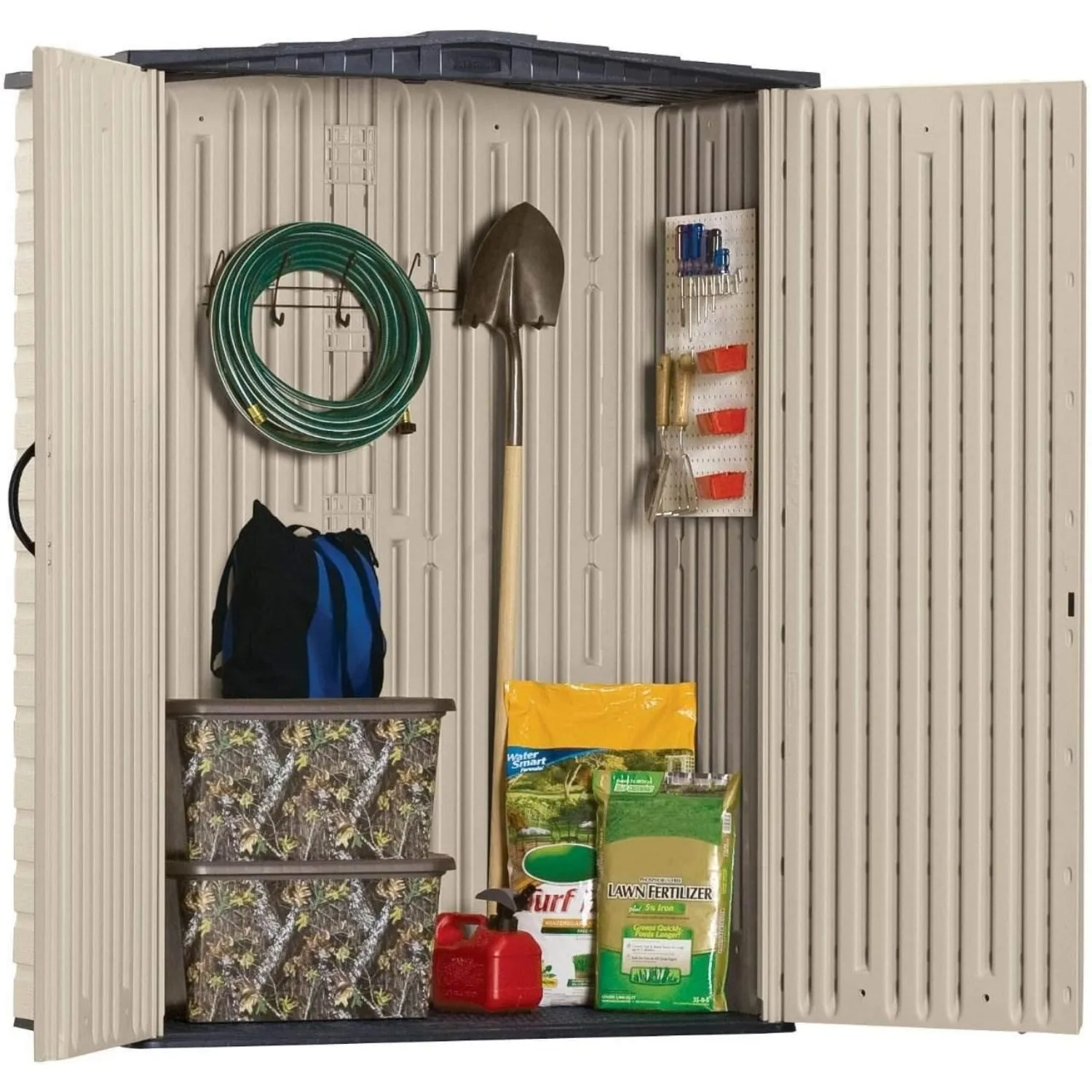 Rubbermaid Resin Weather Resistant Outdoor Storage Shed, 5 x 4 ft., Sandalwood/Onyx Roof, for Garden/Backyard/Home/Pool 5