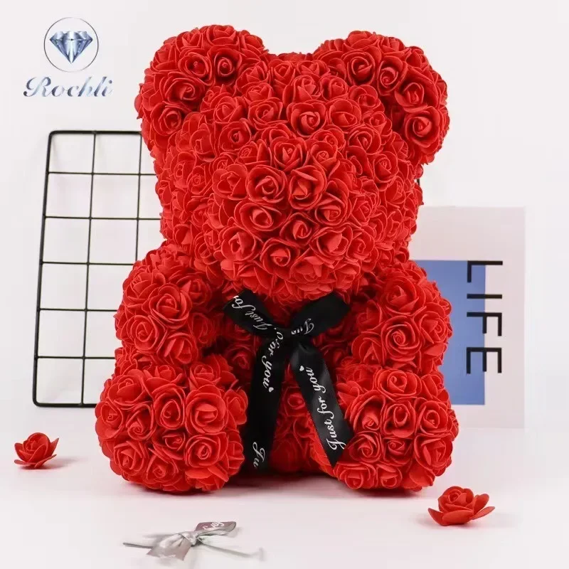 Romantic Valentine's Day Rose Bear Gift, Eternal Flower Bear with LED Light, Wedding Home Decor, Christmas Proposal Gift,