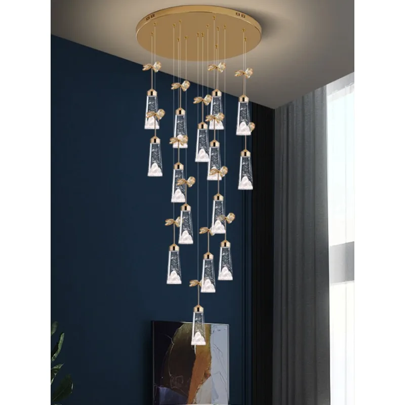 

Originality Modern Stairs Bubble Crystal Chandelier Living Room Decor Loft Lighting Fixture Kitchen Island Ceiling Hanging Lamps