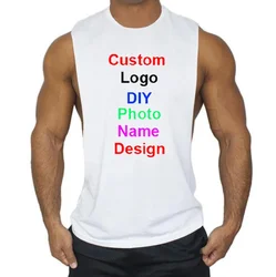 Design Brand Logo Custom DIY Mens Cotton Tank Top Bodybuilding Open Side Sleeveless T Shirt Gym Fitness Training Clothing