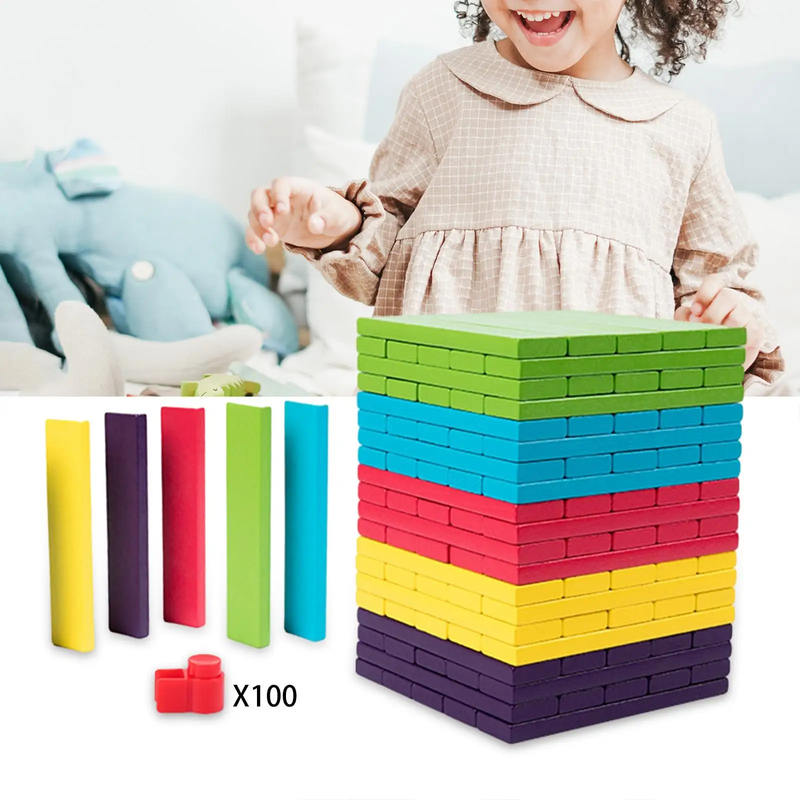 100 Pieces Wooden Blocks Stacking Game Early Learning Puzzles Tumbling Block for