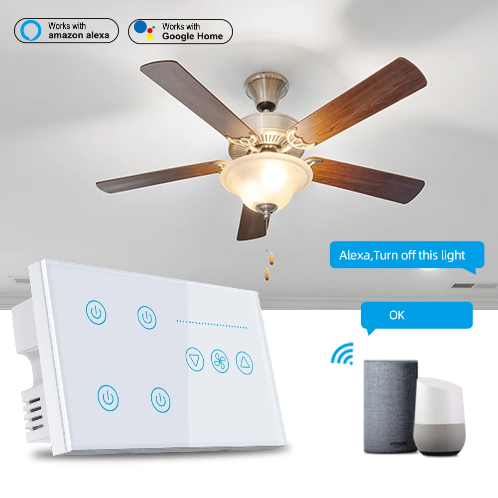 Tuya Wifi Smart Light 4 Gang Switch Fan Speed Dimmer interruptor Glass Touch Panel Power Metering Remote by Alexa Google Home smart switch smart light switch