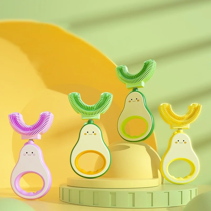 Children 360 Degree U-shaped Toothbrush Boy Girl Silicone Teeth Child Oral Care Tools Kids Avocado Teeth Care Cleaning Teether baby toothbrush baby teeth cleaning tool