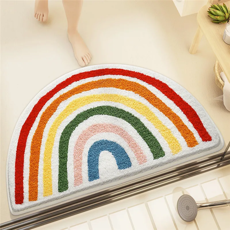 Flocked Rainbow Water Absorbing Pad Home Bathroom Entrance Foot Pad Half Round Non slip Carpet Door Mat