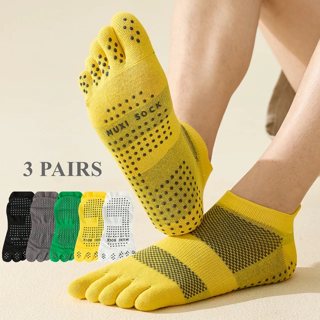 3 Pairs Men Toe Socks with Grip Non-slip Five Finger Socks Summer Mesh High Quality Cotton Ankle Socks Anti-slip