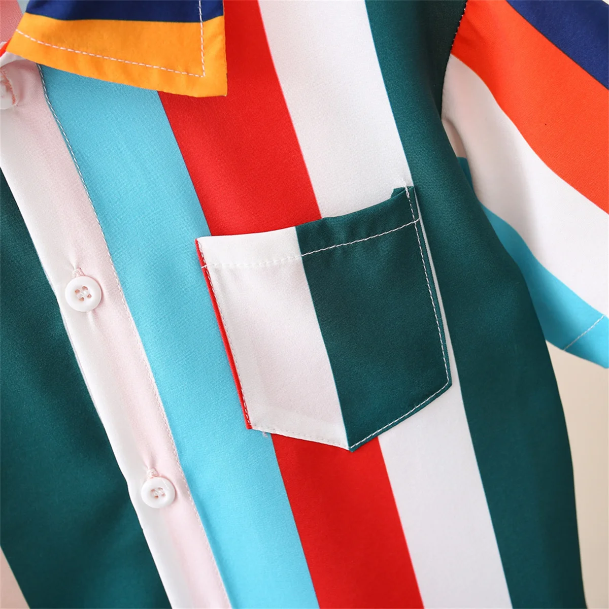 Summer (0-3) Boys Baby Short Sleeved Colorful Striped Printed Shirt Children's Short Sleeved Top T-shirt Shirt Casual