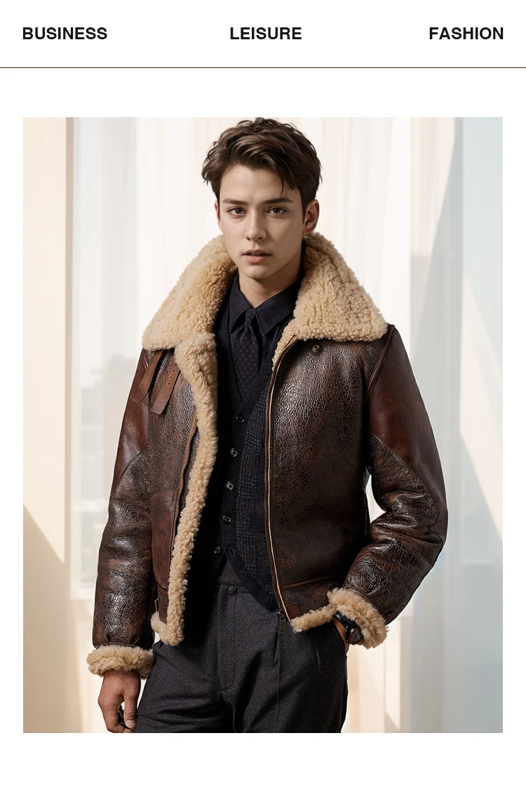 Sa177fd9871404582bd9bc4a3dcfe814ck Leather and fur integrated B3 leather jacket Air Force flight jacket British trend thickened warm sheepskin custom coat for men Mallzona