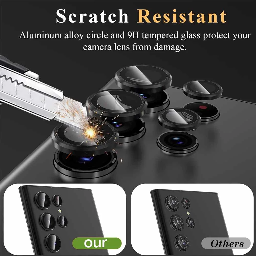 Premium Tempered Glass Camera Lens Protector with Metal Ring Cover