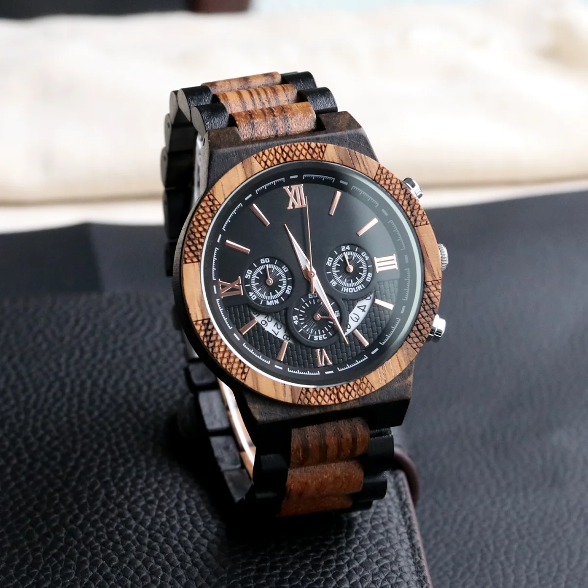 Herrklocka i trä multifunktionell quartz armbandsur present_voghion.com