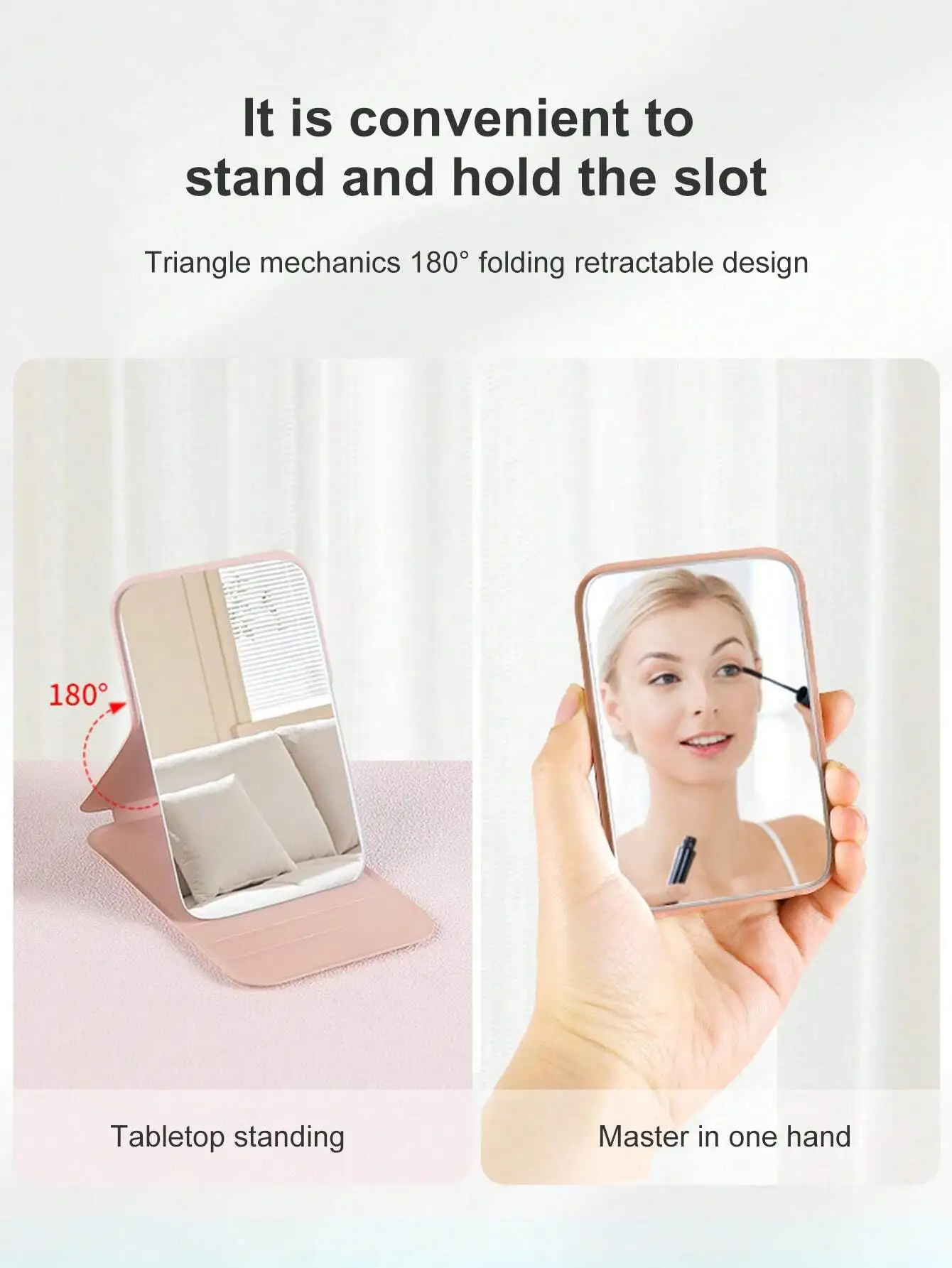 Portable Folding Leather Makeup Mirror Women Desktop Vanity Mirror For Dormitory Travel Beauty Tool For Touch-On The 1pc