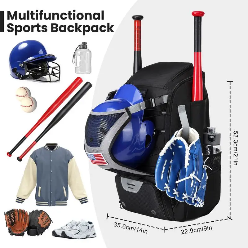 Baseball Softball Bag Backpack with Shoes Compartment Lightweight Softball Bat Bag For Boys Adults With Fence Hook Hold 6