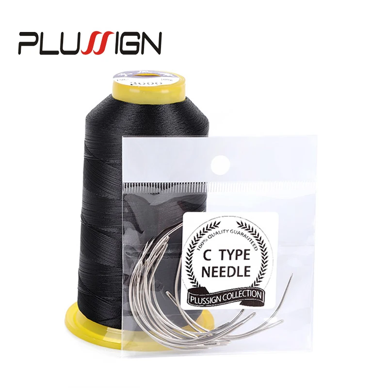 Hair Extensions Tool Lace Wig Needles Large Roll Hair Weaving Thread Making Wig 1Roll Black Nylon Sewing Thread C Shape Curved Needles 6Cm 12Pcs Wig Making Tools