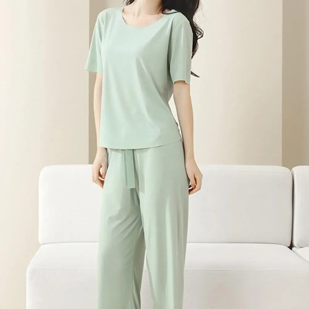 

Loose Casual Homewear Comfortable Women's Pajama Set Seamless Ice Silk Homewear with Elastic Waist Wide Leg Soft Breathable