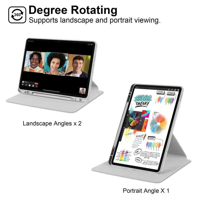 Versatile 360 Rotating Stand Tablet Case with Acrylic Back and Pencil Holder