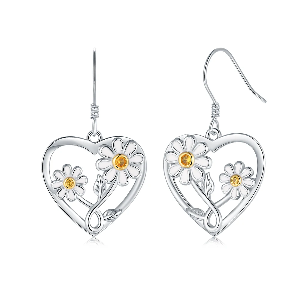 

Sunflower Heart Hoop Earrings - 925 Sterling Silver Valentines Mothers Day Sunflower Enamel Gifts for Women Teen Girls Kids