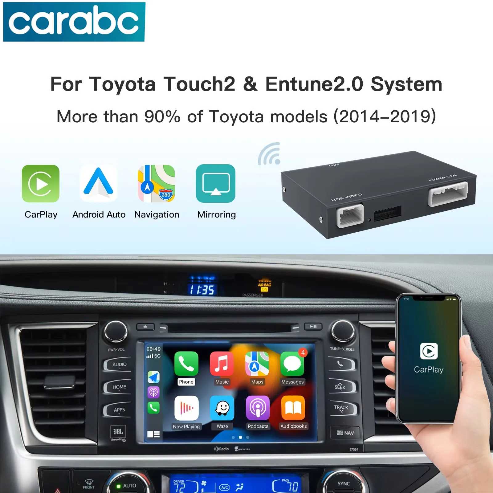 CARABC Wireless Carplay Android Auto Per TOYOTA Touch 2 Entune 2.0 Highlander Tundra Sienna Prius Yaris Camry CHR Modulo