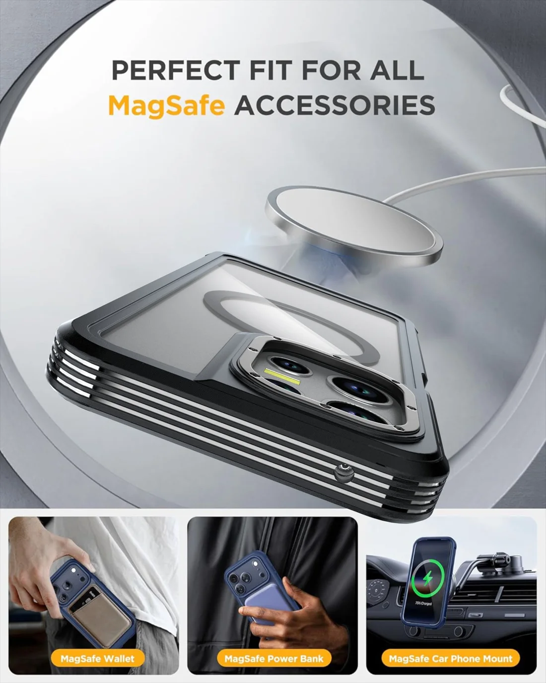 Belt Clip Phone Case with MagSafe-Compatible Clear Protection and Stand