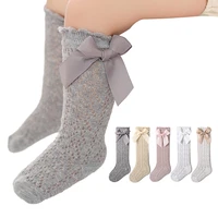 0-3Years Baby Girl Long Socks Princess Solid Color Cute Bowknot Spring Fall Thin Mesh Over-The-Knee Socks 2
