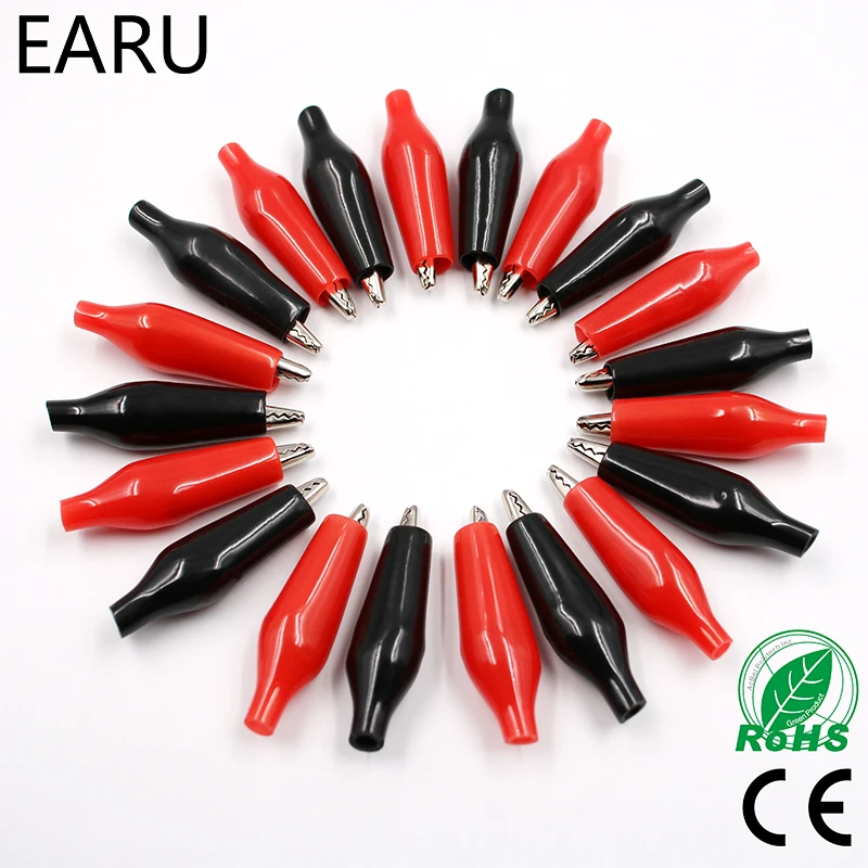 10-20pcs 28mm Metal Alligator Clip  Crocodile Electrical Clamp Testing Probe Meter Black Red with Plastic Boot Car Auto Battery
