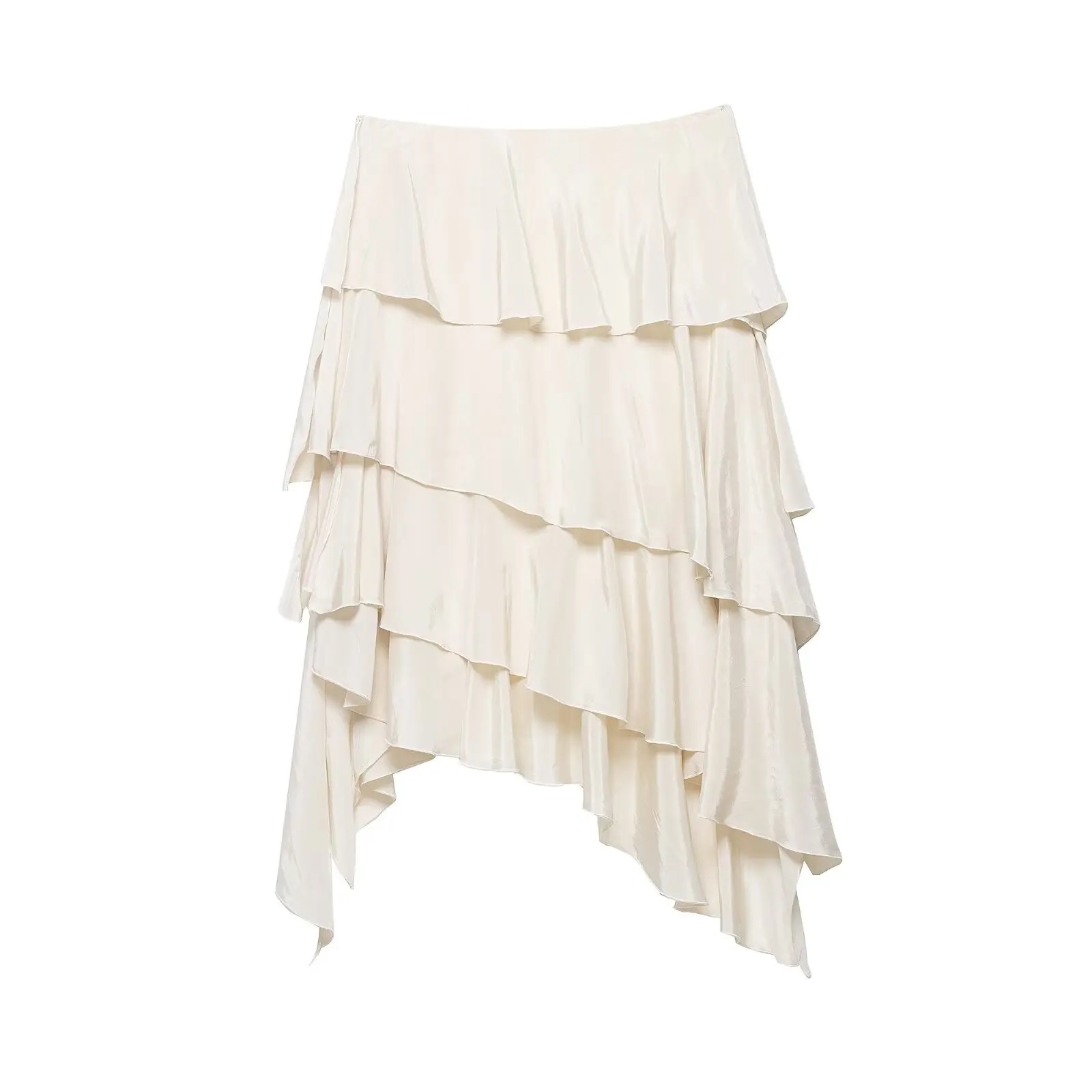 KONDALA Eleganter Stufenrock mit Rüschen, asymmetrischer Damenrock, trendiger Midirock, Neu 2026 Frühling Sommer Mode Urlaubs- und Partyrock – Detail 3