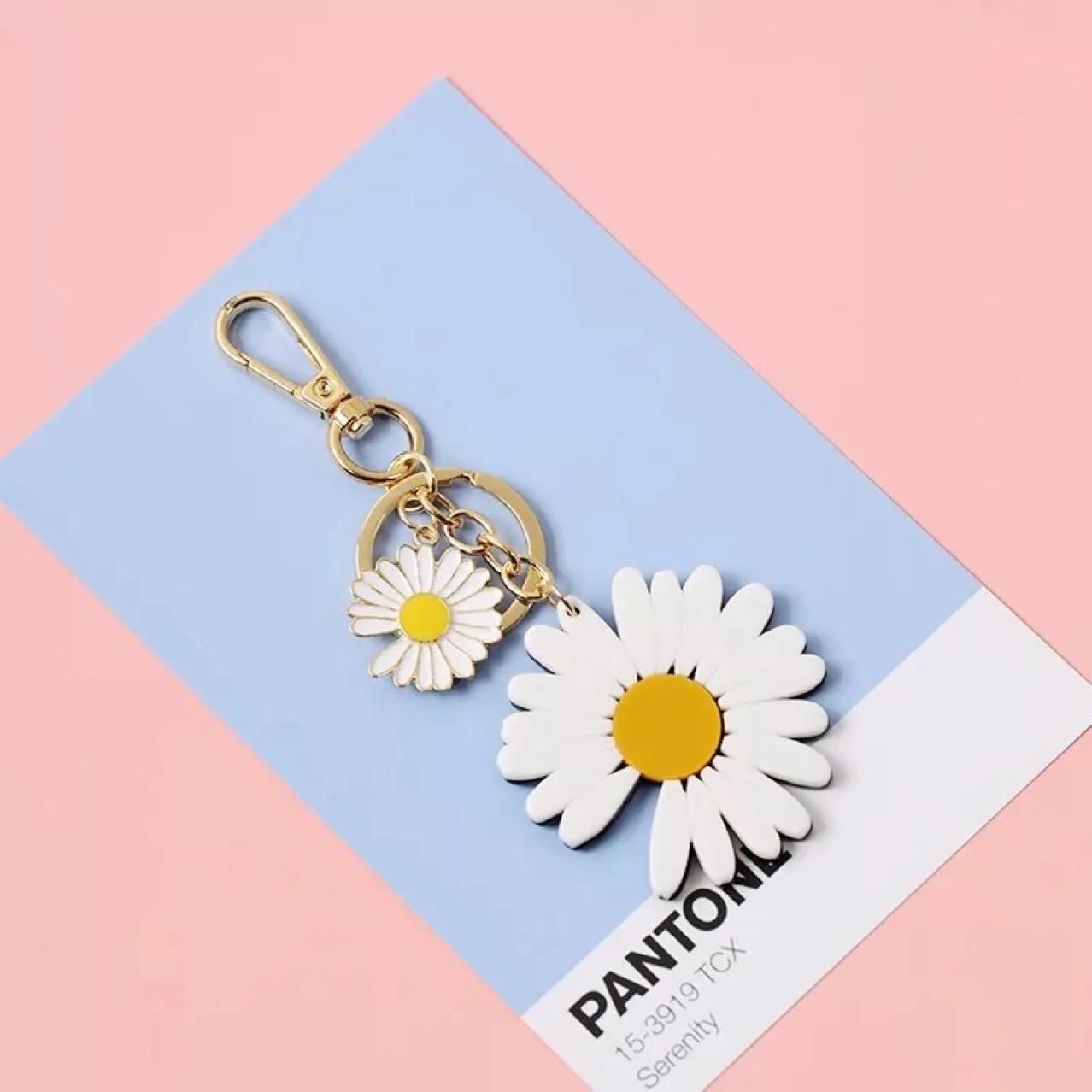 Llaveros De Margarita - 2 Exquisitos Accesorios Para Bolso De Mujer, Amantes De Las Flores - Aleación De Zinc, Blanco Y Naranja, Talla Única