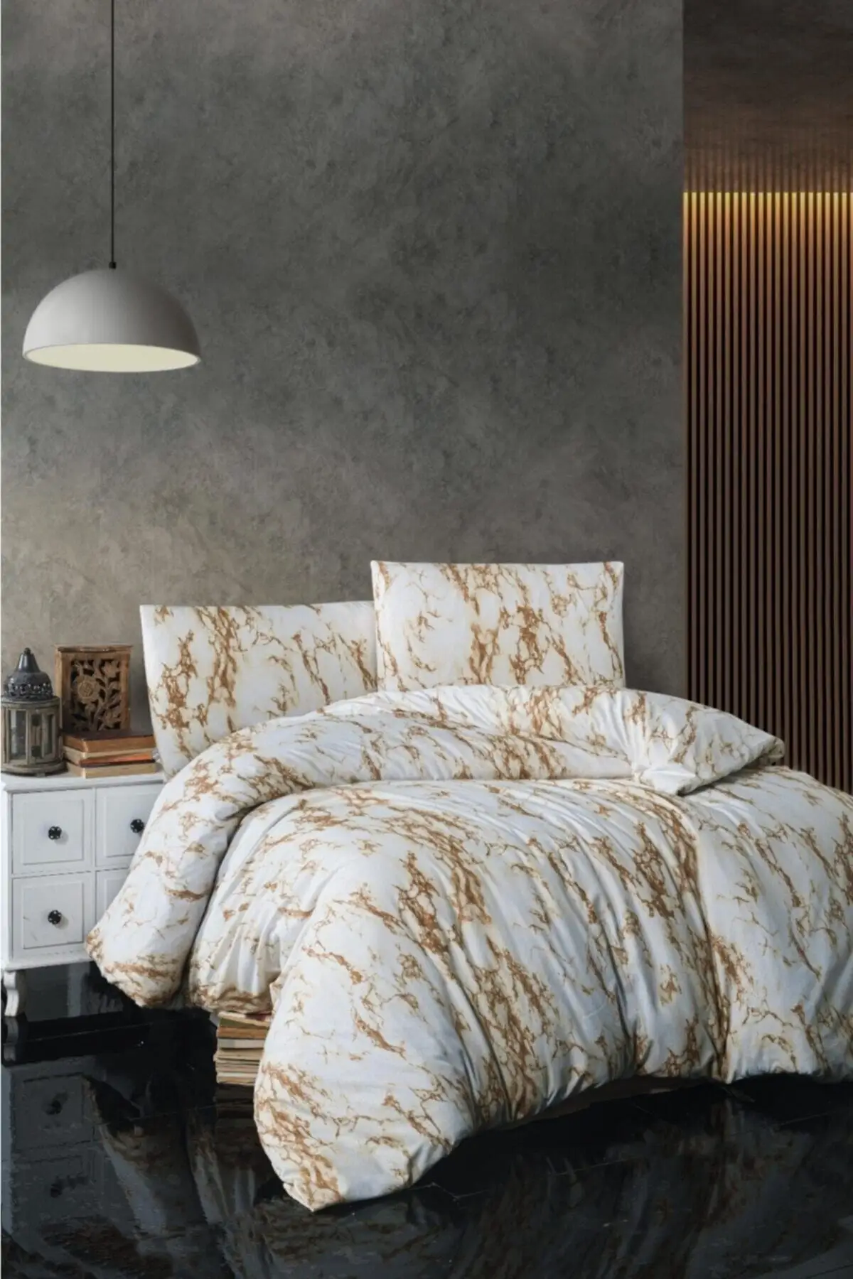 

Double Marble Patterned Duvet Cover Set 200*220-Coffee Cotton-Polyester 200x220 Without Tires Brown Bedroom