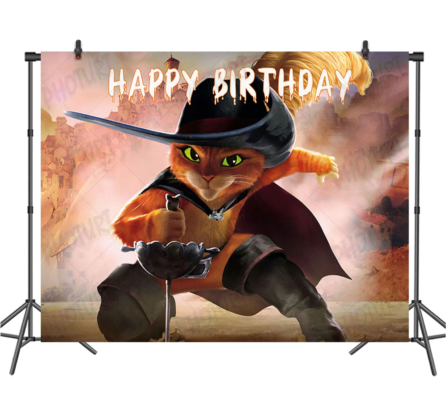 Stivali gatto spadaccino sfondo bambini festa di compleanno sfondo