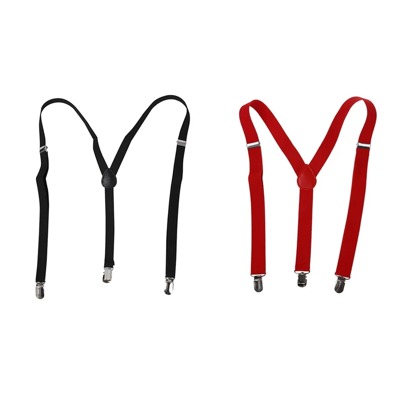 2 Pcs Back Elastic Suspender Strap Clamp Pants Braces Adjustable Black & Red AliExpress